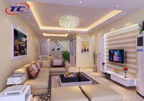 bố trí đèn chiếu sáng phòng khách tinh tế