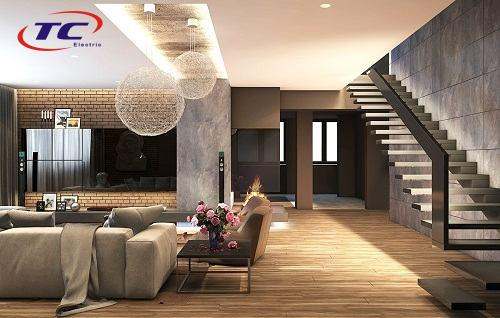 bố trí đèn chiếu sáng tại cầu thang phòng khách