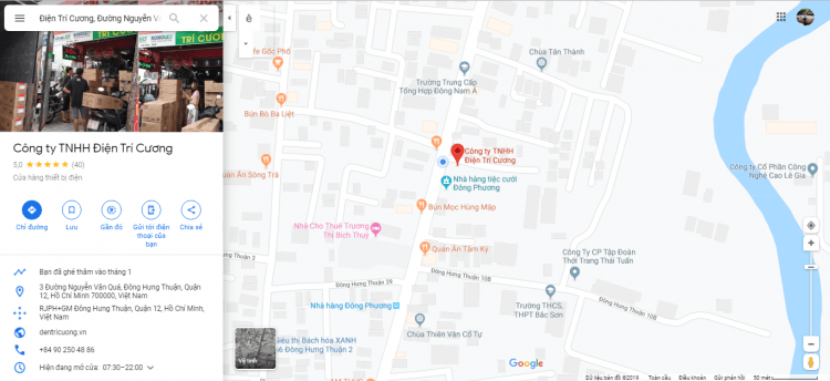 Cửa hàng điện trí cương trên google map